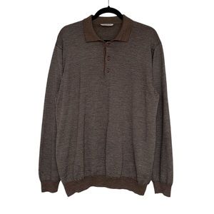 Glenfield brown stripe long sleeve wool blend knit polo shirt sweater